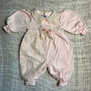 VTG Little Things Mean A Lot • Pink Romper Lace Detail • Size 3-6 Months